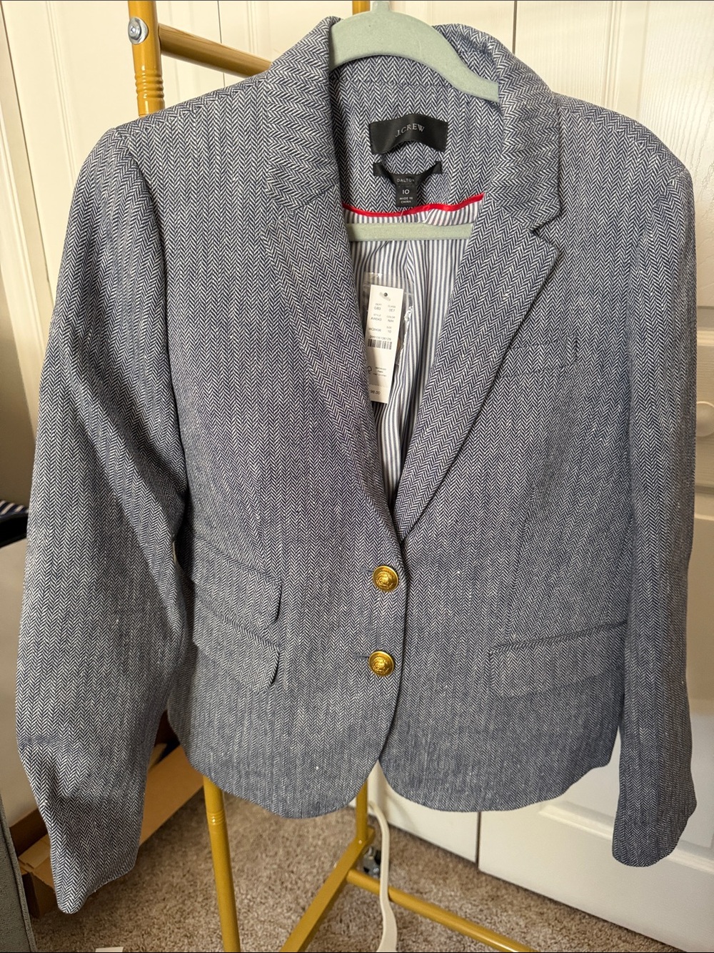 J. Crew Navy Herringbone Blazer with Gold Buttons